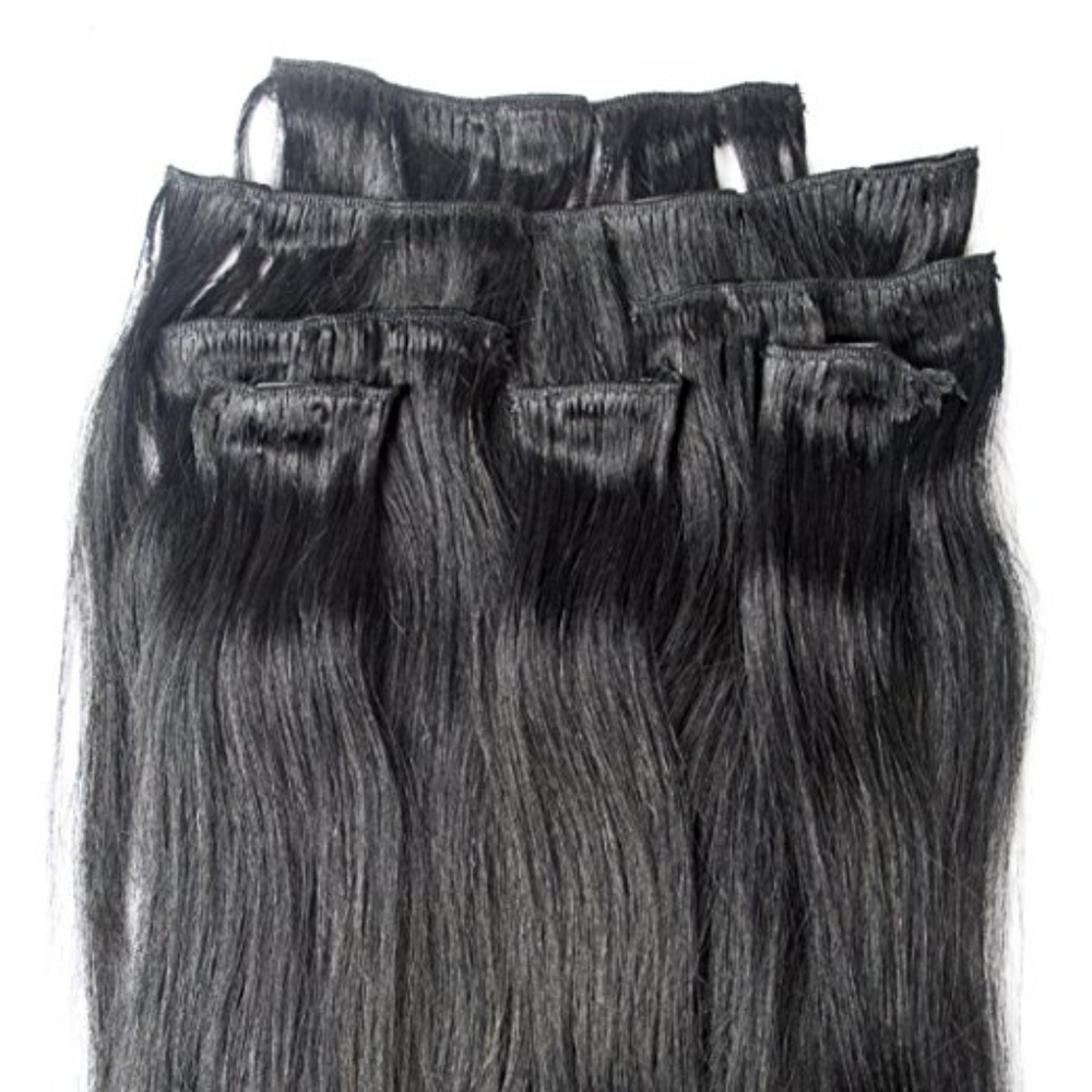 18 " 100% Human Hair Extensions Clip ins # 1 - Picture 2 of 2